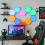 مصباح سداسي حائط، اضاءة ليد بالفضاء اللوني RGB تحكم بالريموت و اللمس مكونات هندسية نموذجية لتركبها بنفسك لديكور غرفة اعداد الالعاب ديكور حائط غرفة المعيشة، 12 قطع