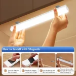 ⁦مصباح خزانة LED ذكي يعمل بالبطارية – مستشعر حركة + تثبيت مغناطيسي – شحن USB طول 50 سم⁩ - الصورة ⁦5⁩