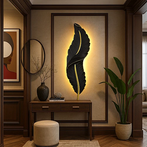 kq8Q57dgXt7cH0qdOmsmqcMbSwyQj3CDbRcUHvNpIltfHnuW-500x500 ابليك جداري ريش جداري طراز حديث اسود مقاس وسط لون الانارة اصفر طول 62 *العرض 16 سم - الصورة 1