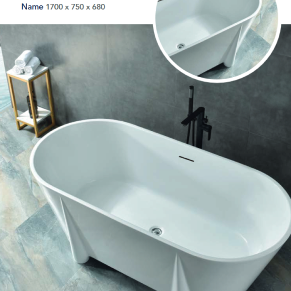 مغطس كلاسك لون ابيض مقاس 170*75 ارتفاع 680 بضمان عشر سنوات