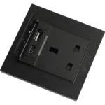 ⁦فيش ثلاثي مع منفذ يو اس بي USB مع تايب سي TYPE-C لون اسود حجري توفل⁩ - الصورة ⁦2⁩